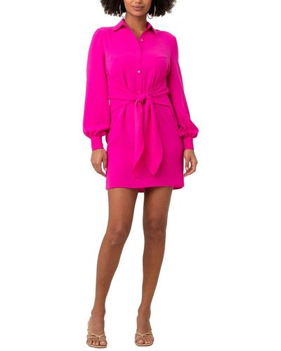 TRINA TURK Womens Pink Tie Printed Dolman Sleeve V Neck Knee Length A-Line Dress main image 1