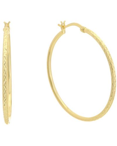 Argento Vivo 14k Plated Textured Hoops - Metallic