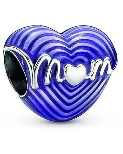 PANDORA Moments Silver Heart Mom Charm - Blue
