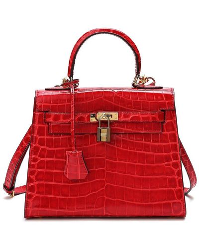 Tiffany & Fred Paris Alligator-embossed Leather Satchel - Red