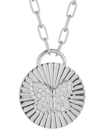 Glaze Jewelry Silver Cz Butterfly Disc Necklace - White
