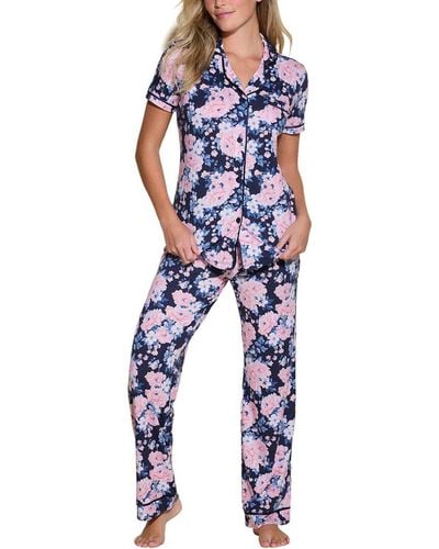 Cosabella Bella Printed Top Pant Pajama Set - Blue