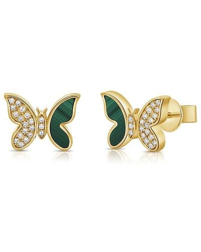 Sabrina Designs 14k 0.53 Ct. Tw. Diamond & Malachite Butterfly Earrings - Metallic