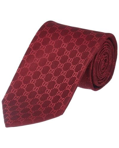 Gucci Red Gg Pattern Silk Tie