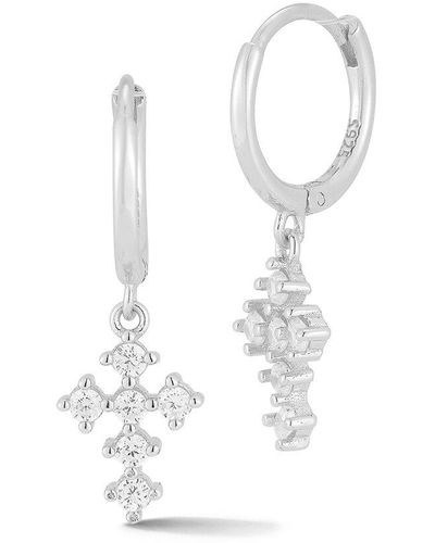 Glaze Jewelry Silver Cz Cross Hoops - White