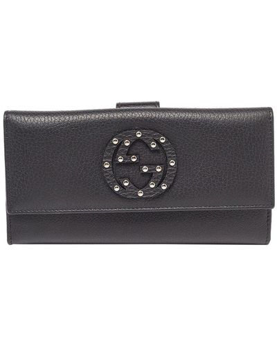 Gucci Leather Soho Studded Continental Wallet (Authentic Pre-Owned) - Grey