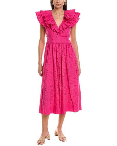 Ted Baker Ruffle V-neck Midi Sundress - Pink