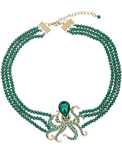 Eye Candy LA Octopus Statement Beaded Necklace - Green