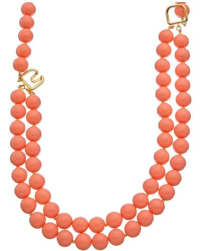 Kenneth Jay Lane 18k Plated Multi-row Necklace - Red
