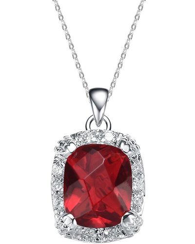 Genevive Jewelry Silver Cz Rectangular Necklace - Red