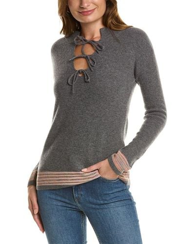 Kier + J Kier+j Tie Neck Wool & Cashmere-blend Sweater - Gray