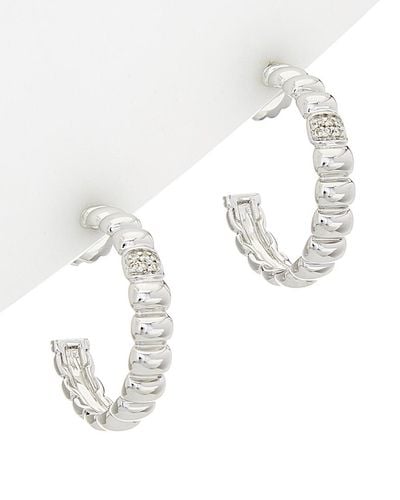 John Hardy Bedeg Silver Diamond Hoop Earrings - White