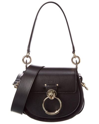 Chloé Small Tess Bag In Shiny And Suede Leather - Black