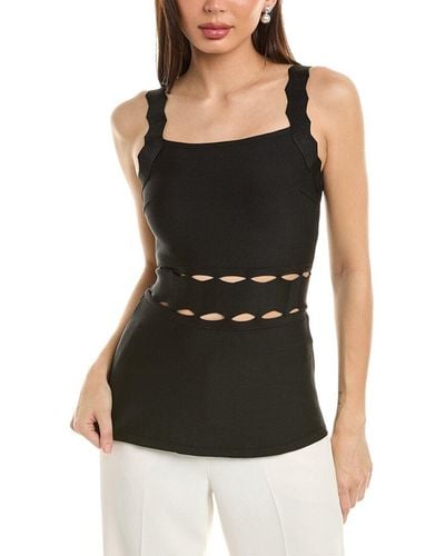 Gracia Wave Punched Pattern Top - Black