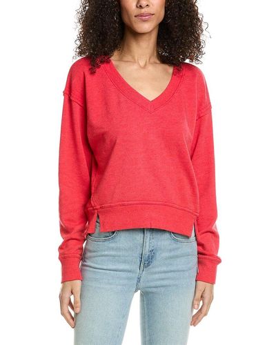Michael Stars Camila V-neck Cropped Sweatshirt - Red