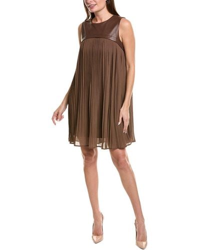 Gracia Pleated Shift Dress - Brown