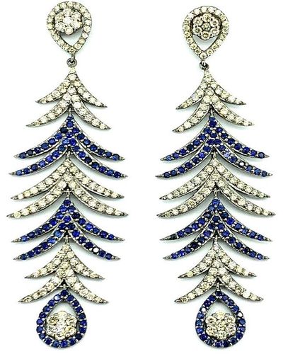 Arthur Marder Fine Jewelry 14k Over Silver 7.80 Ct. Tw. Diamond & Sapphire Earrings - Blue