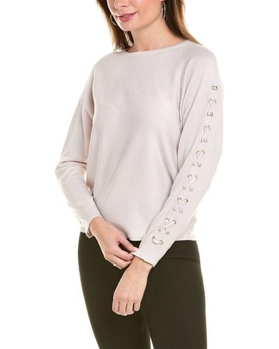 T Tahari Lace-up Sweater - Gray