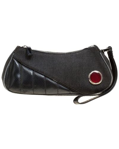 Dior Denim & Leather Motorcycle Rockabilly Wristlet Clutch (Authentic Pre-Owned) - Black