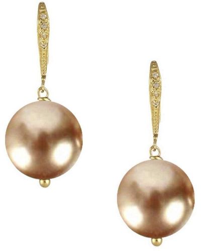 Liv Oliver 18k Plated 12mm Champagne Pearl Drop Earrings - Metallic