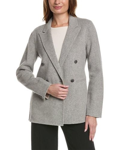 Elie Tahari Notch Collar Double-breasted Wool Coat - Gray