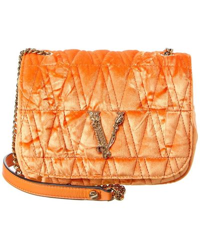 Versace Virtus Quilted Velvet Shoulder Bag - Orange