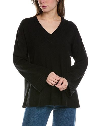 Max Studio V-neck Boxy Pocket Sweater - Black