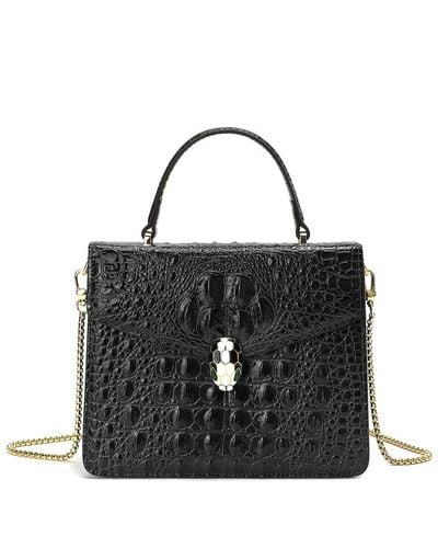 Tiffany & Fred Paris Embossed Leather Messenger Bag - Black