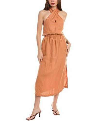 Bella Dahl Wrap Neck Halter Linen Dress - Orange