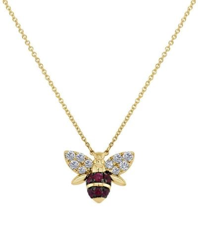 Sabrina Designs 14k 0.88 Ct. Tw. Diamond & Ruby Bumble Bee Pendant Necklace - Metallic