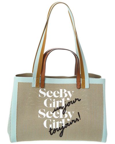 See By Chloé See By Girl Un Jour Canvas & Leather Tote - Metallic