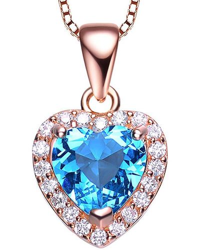 Genevive Jewelry 18k Rose Gold Vermeil Cz Heart Pendant - Blue