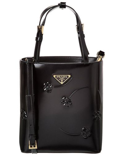 Prada Small Leather Tote Flower Small Leather Tote - Black