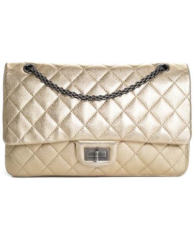 Chanel Metallic Quilted Calfskin Leather 2.55 Reissue Double Flap Bag, Nwt (Authentic Pre-Owned) - Natural