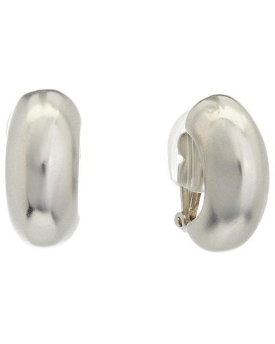 Kenneth Jay Lane Rhodium Plated Clip-on Hoops - White