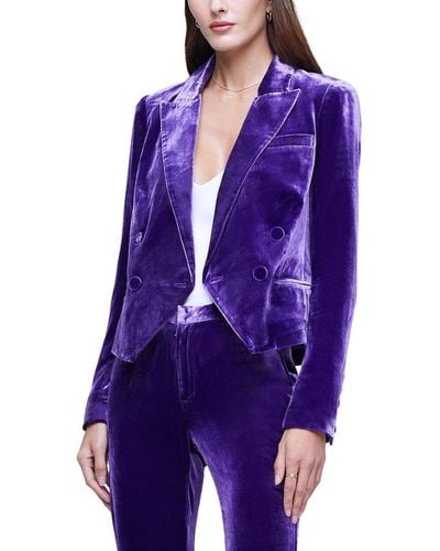 L'Agence Rory Crop Silk-blend Blazer - Purple
