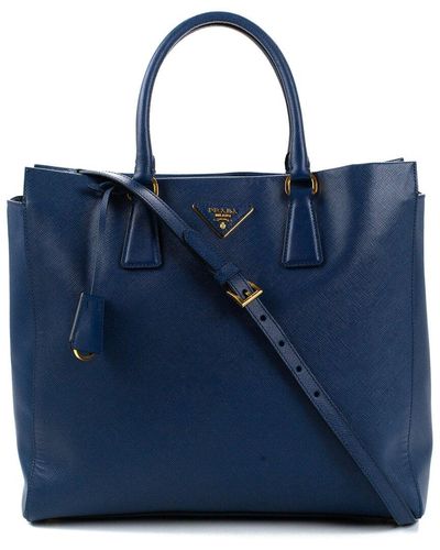 Prada Saffiano Leather Lux Tote (Authentic Pre-Owned) - Blue