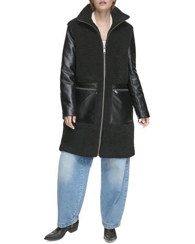 Andrew Marc Marc New York Tunis Pleather Trimmed Sherpa Coat - Black