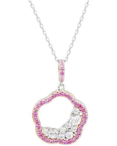 Suzy Levian 0.02 Ct. Tw. Diamond & Gemstone Cluster Flower Pendant - Pink