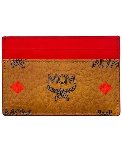 MCM Diamond Rainbow Coated Canvas Wallet - Red
