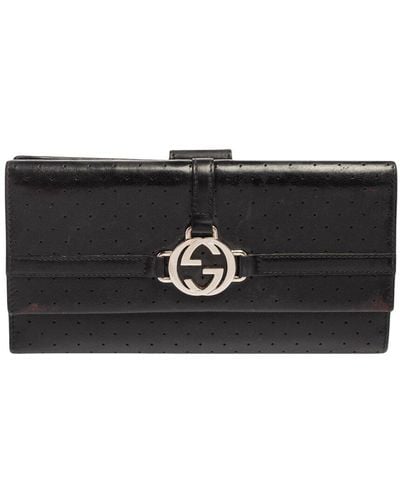 Gucci Leather Interlocking Gg Continental Wallet (Authentic Pre-Owned) - Black
