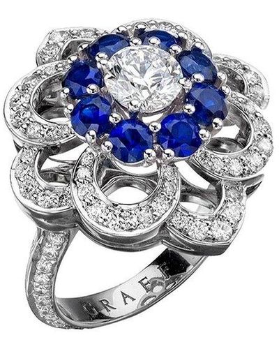 Graff Platinum 2.95 Ct. Tw. Diamond & Sapphire Cocktail Ring (Authentic Pre- Owned) - Blue