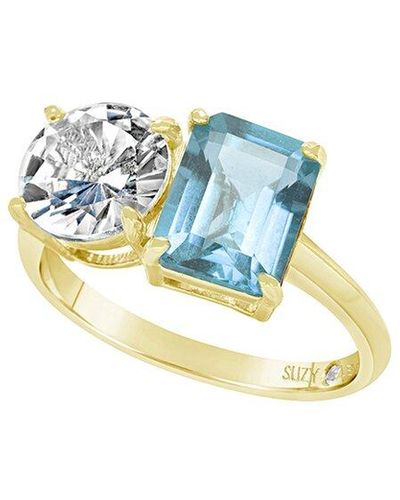 Suzy Levian Gold Over Silver 5.00 Ct. Tw. Gemstone Toi Et Moi Ring - Blue