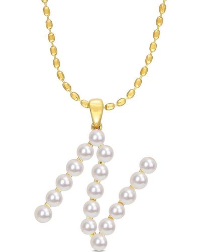 Rina Limor Gold Over Silver 3.5-4mm Pearl N Initial Pendant - Metallic