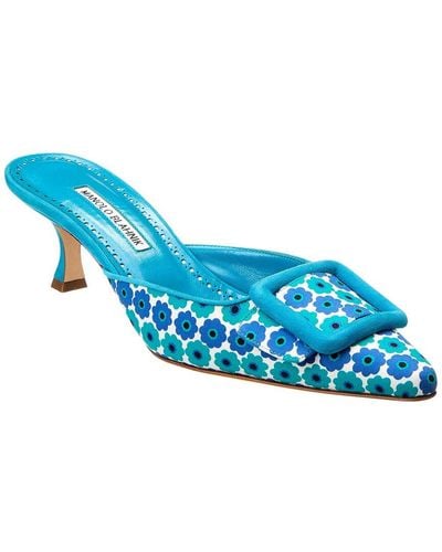 Manolo Blahnik Maysalebi 50 Canvas Mule - Blue