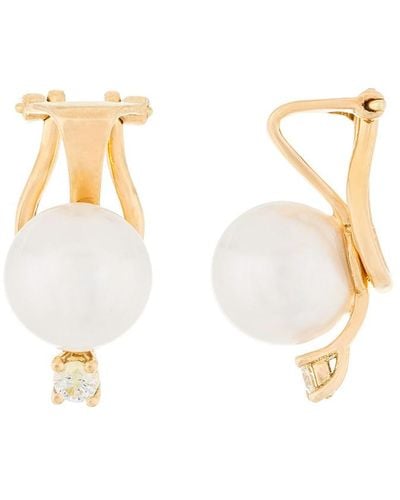 Masako Pearls 14k 0.06 Ct. Tw. Diamond & 7-7.5mm Akoya Pearl Earrings - White