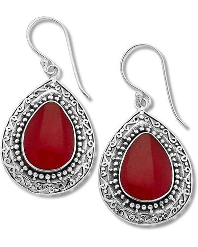 Samuel B. Silver 7.17 Ct. Tw. Coral Filigree Earrings - Red