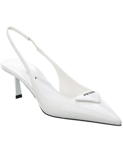 Prada Logo Leather Pointy-toe Slingback Pump - White