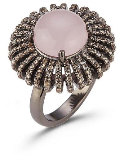 Banji Jewelry Silver 6.85 Ct. Tw. Diamond & Rose Quartz Statement Ring - White