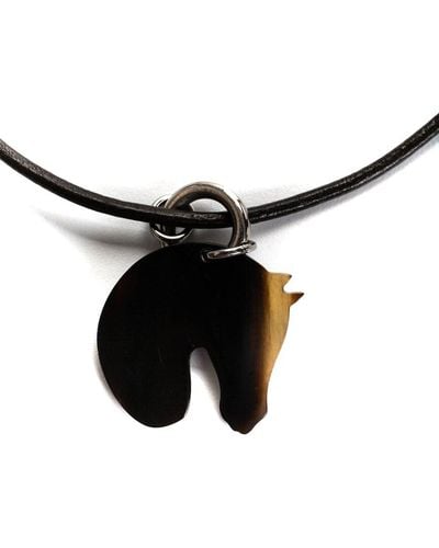 Hermès Palladium Horse Pendant Necklace (Authentic Pre-Owned) - Black